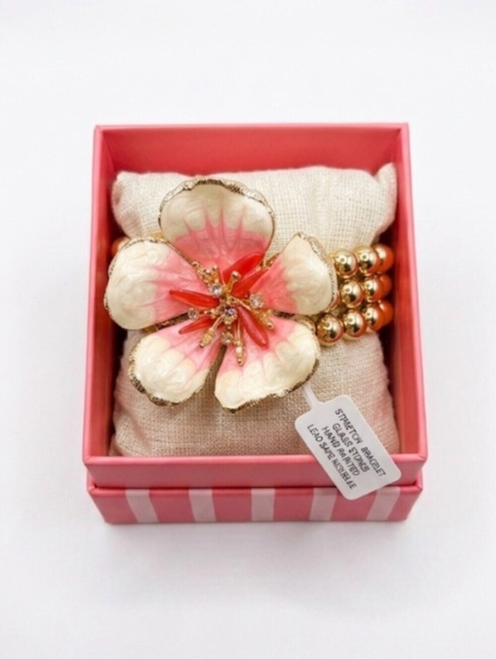 🌸▪️Piper K ▪️Floral  Glass Stones Hand Painted Stretch Bracelet